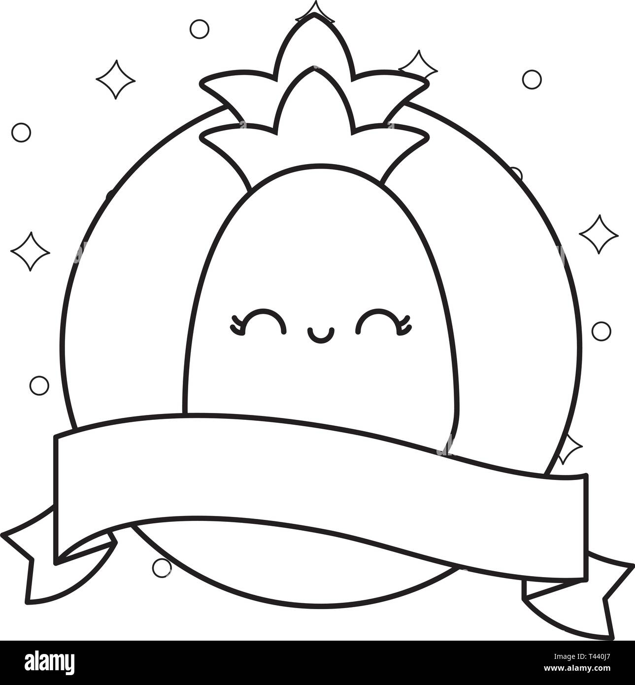 pineapple fruit with ribbon kawaii character vector illustration design ...