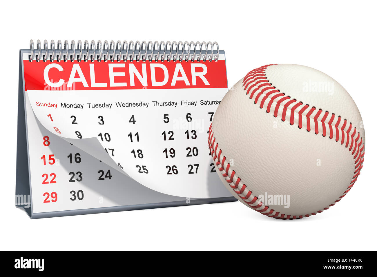 Baseball ball with calendar, baseball events calendar concept. 3D rendering  isolated on white background Stock Photo - Alamy