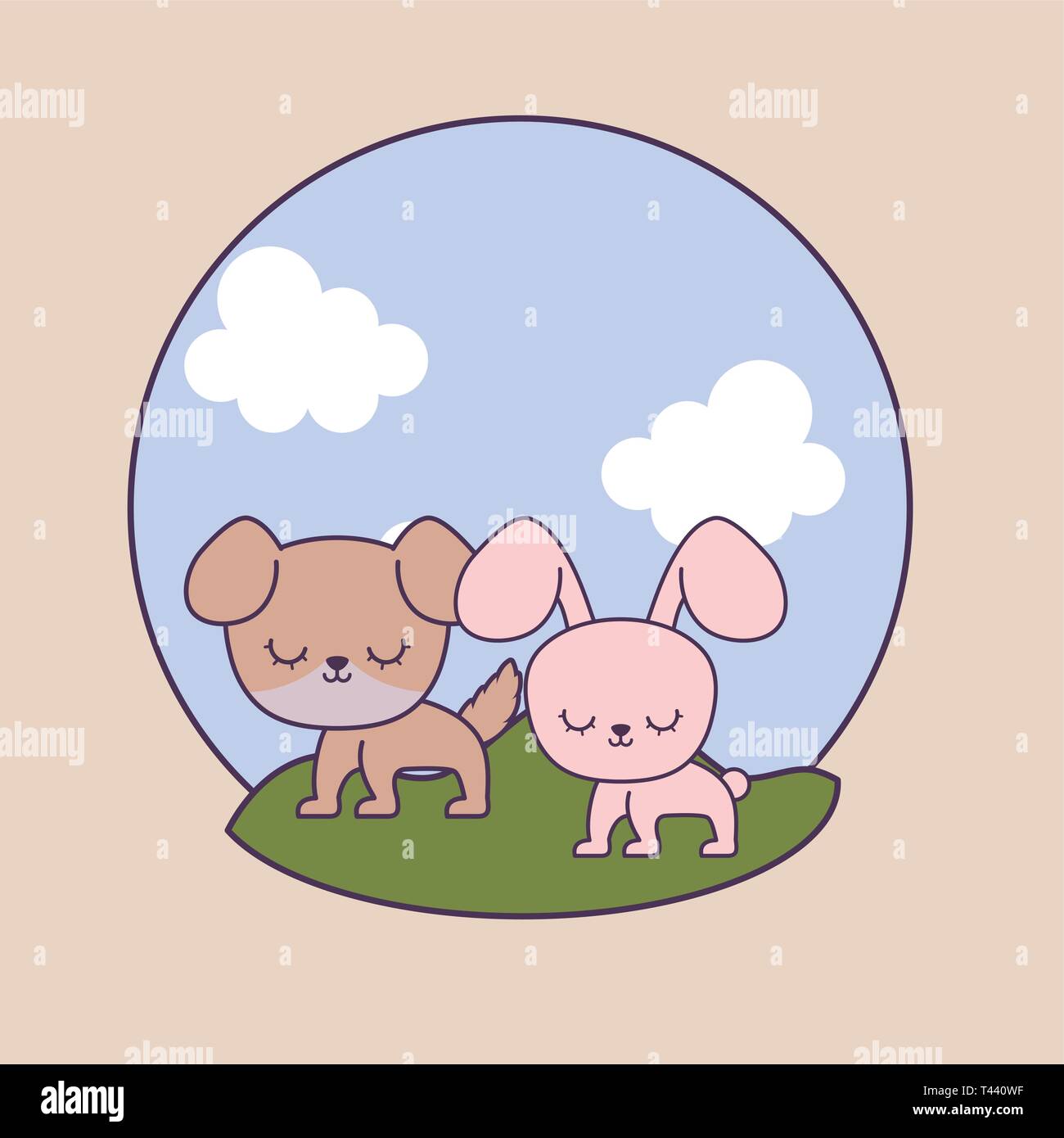 cute rabbit with dog in landscape vector illustration design Stock ...