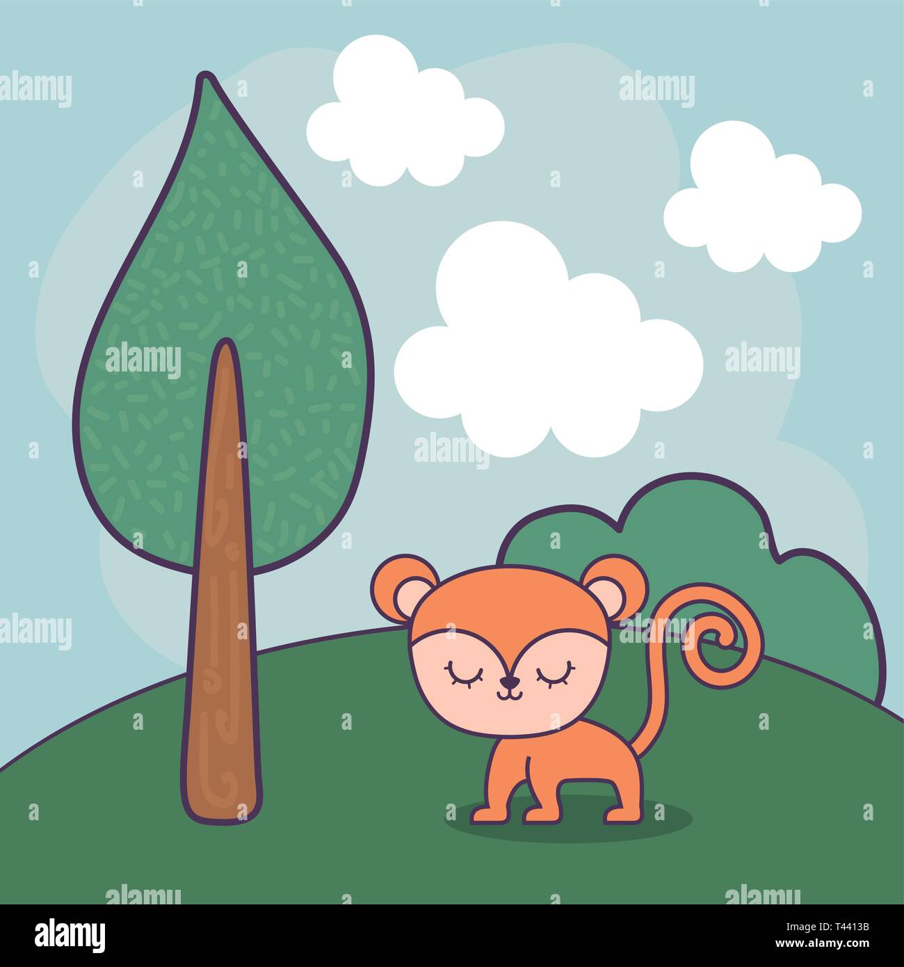 cute monkey in landscape scene vector illustration design Stock Vector ...