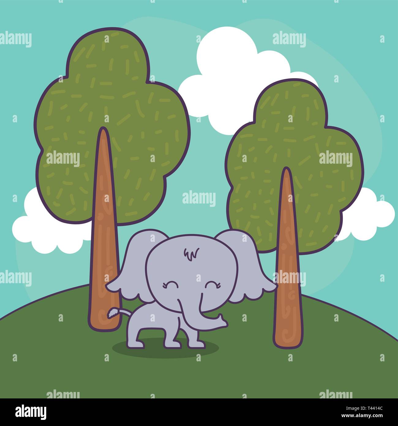 cute elephant in landscape scene nature vector illustration design ...