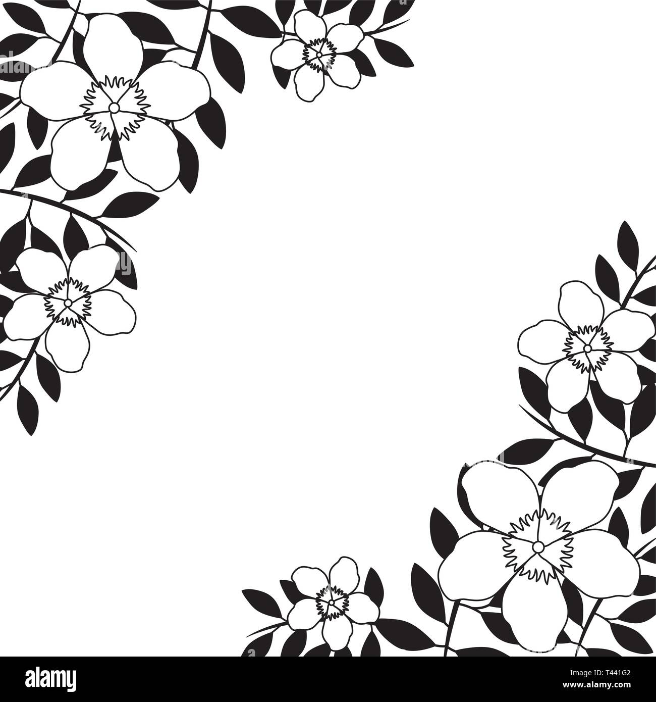 frame of beautiful flowers with branches and leafs vector illustration ...