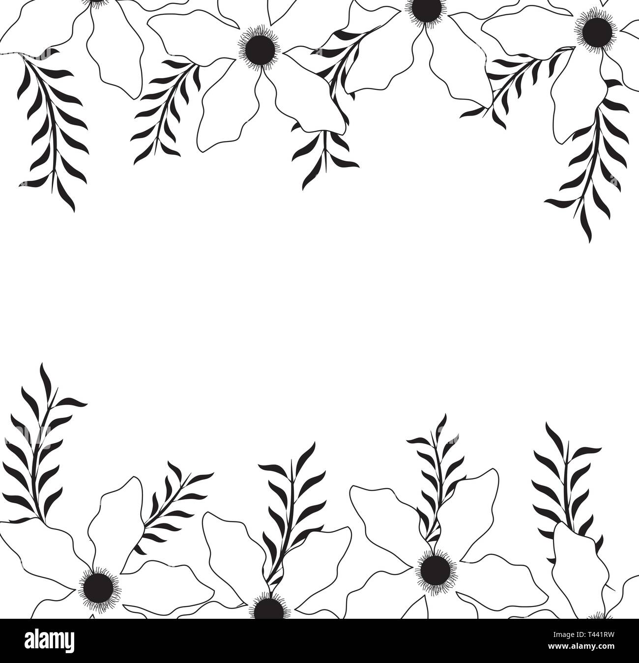 frame of beautiful flowers with branches and leafs vector illustration ...