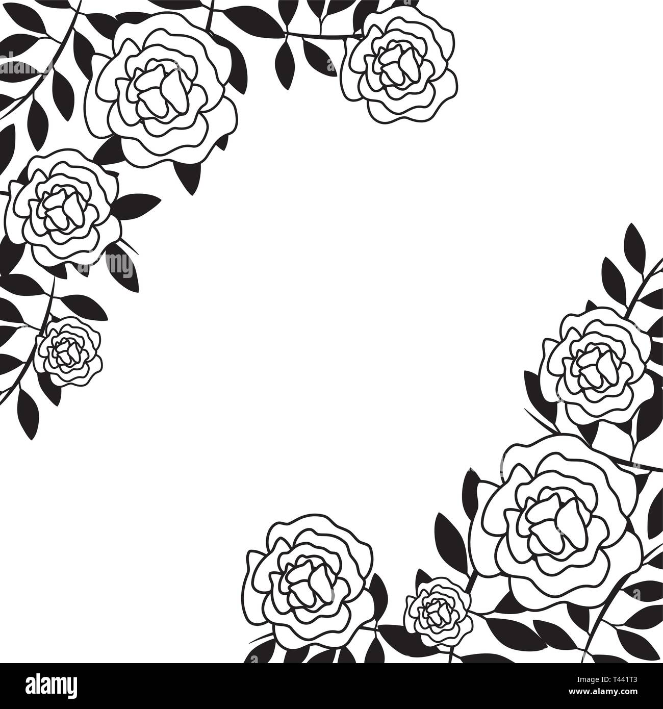 frame of beautiful flowers with branches and leafs vector illustration ...