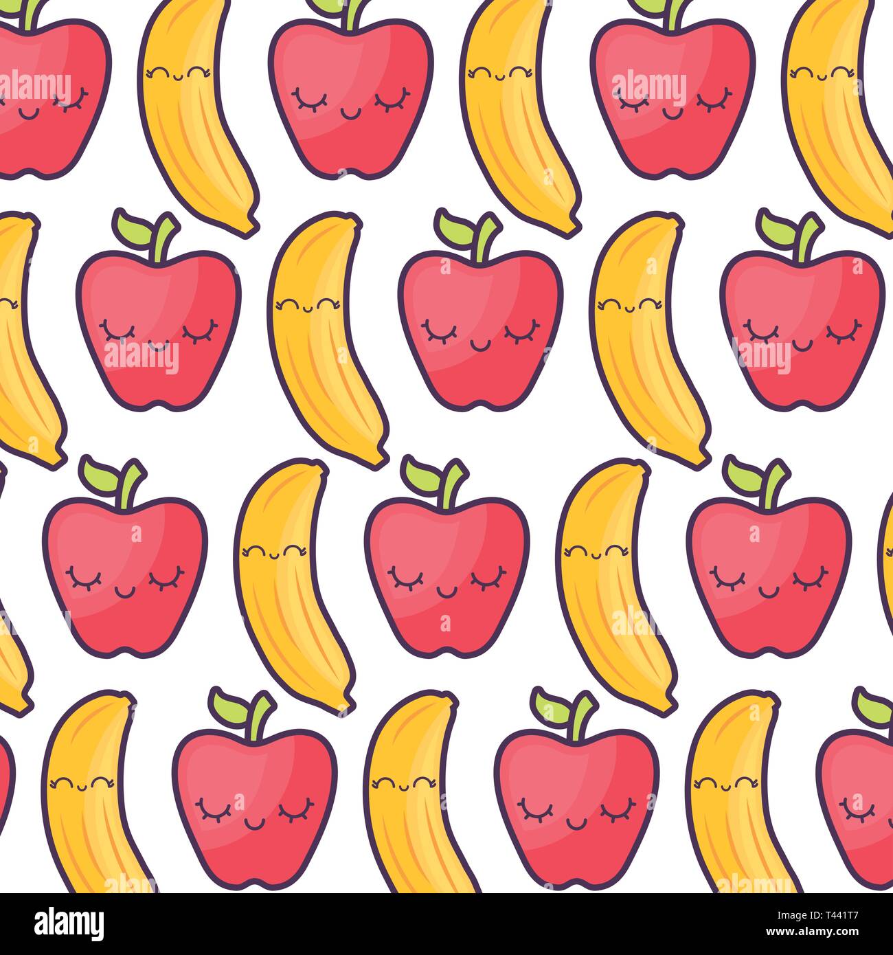 pattern of apples with bananas kawaii character vector illustration ...