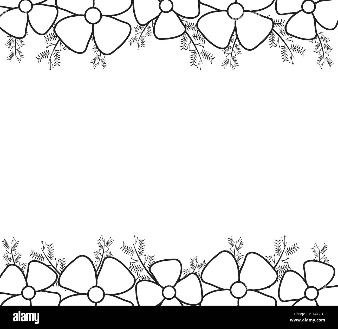 frame of beautiful flowers with branches and leafs vector illustration ...