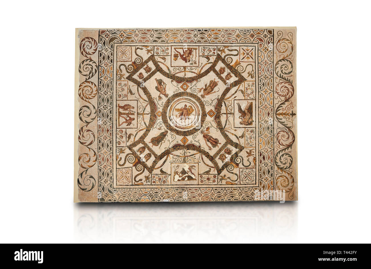 Picture of a Roman mosaics design depicting the Abduction of Ganymede, from the ancient Roman city of Thysdrus. End od 2nd century AD, Sollertiana Dom Stock Photo