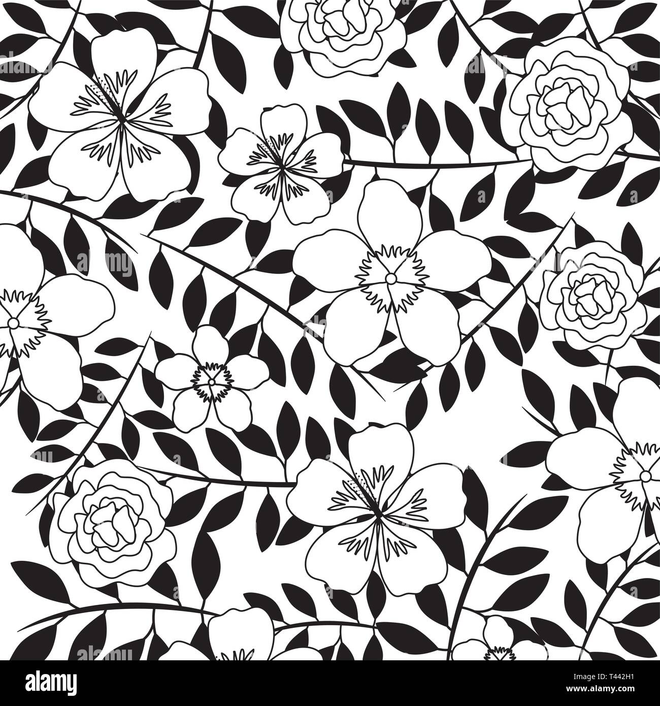 pattern of beautiful flowers with branches and leafs vector ...