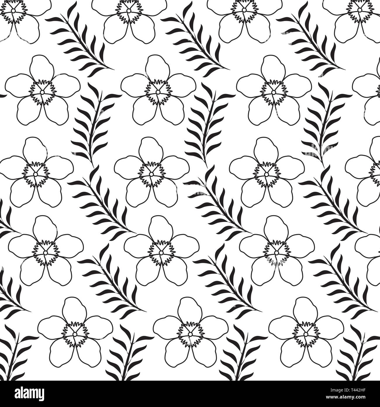 pattern of beautiful flowers with branches and leafs vector ...