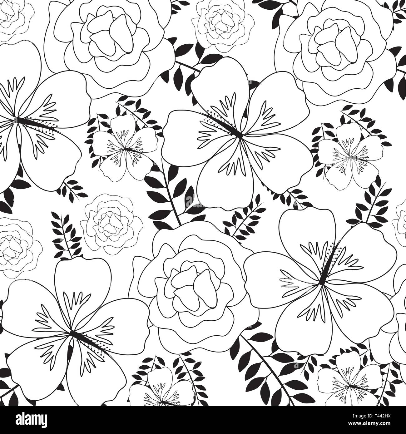 pattern of beautiful flowers with branches and leafs vector ...