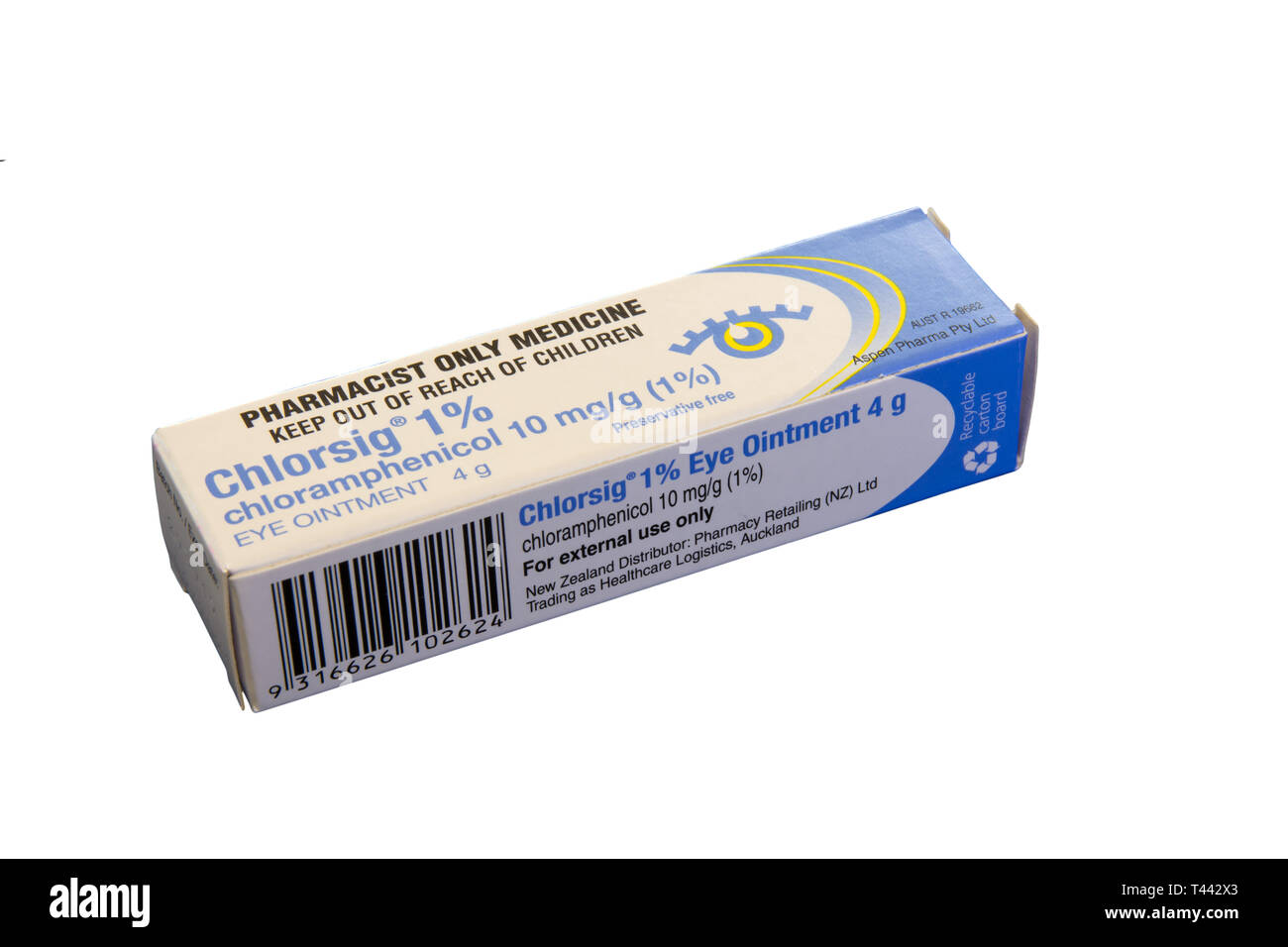 A packet of Anti bacterial Chloramphenicol ointment. Stock Photo