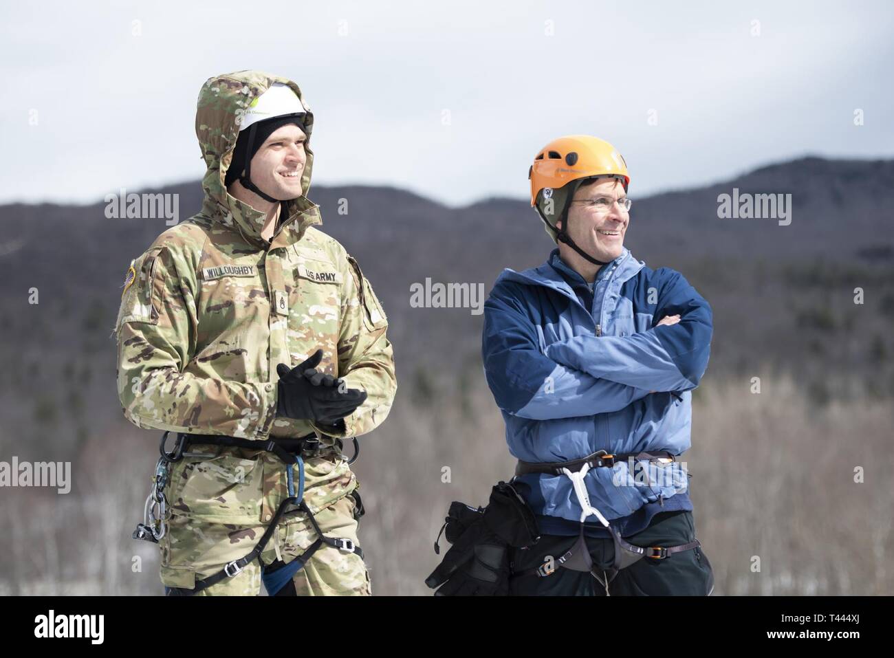 Secretary of the Army Dr. Mark T. Esper and Staff Sgt. Bo Willoughby