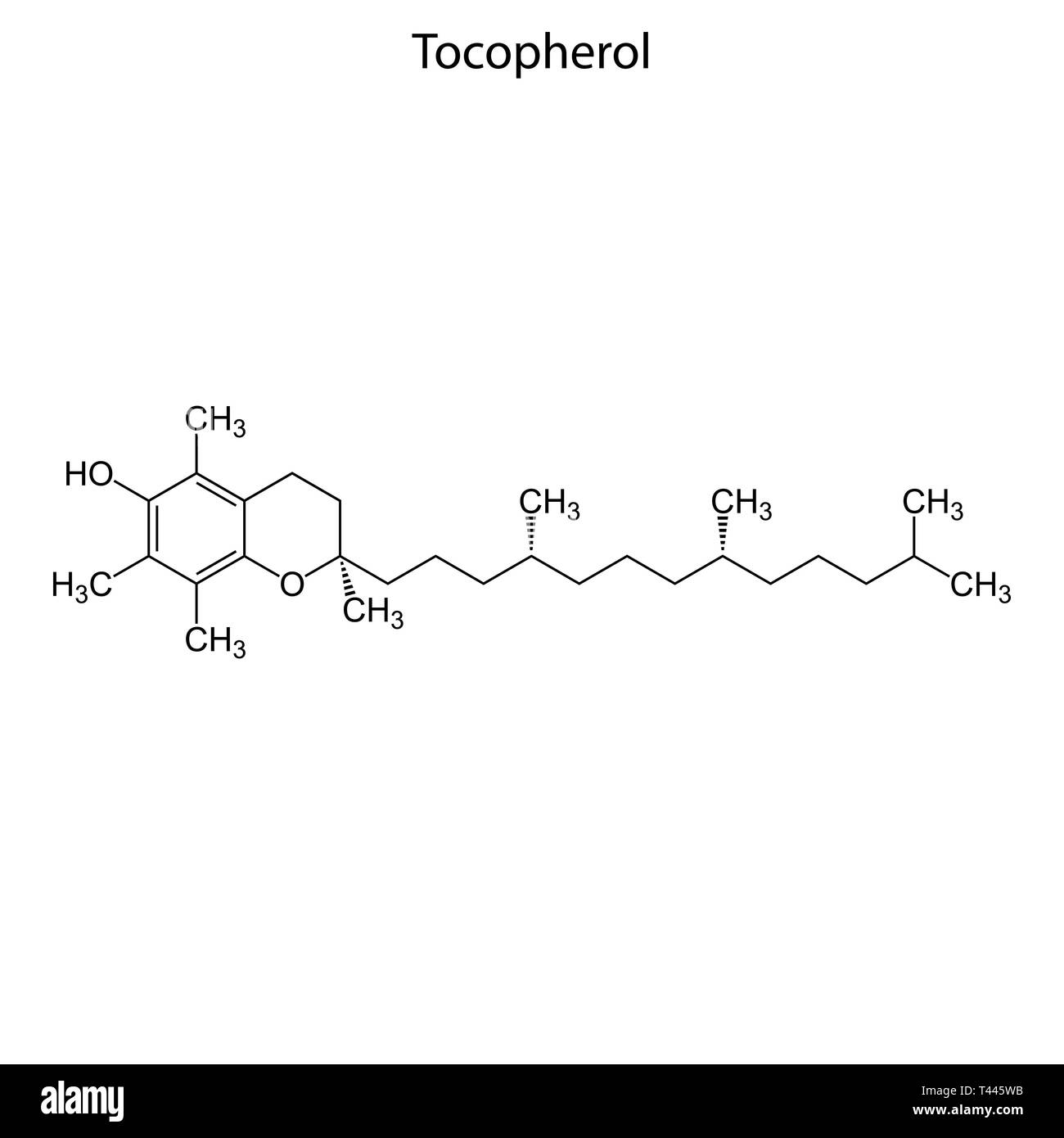Skeletal formula of Tocopherol. Vitamin E  chemical molecule. Stock Vector