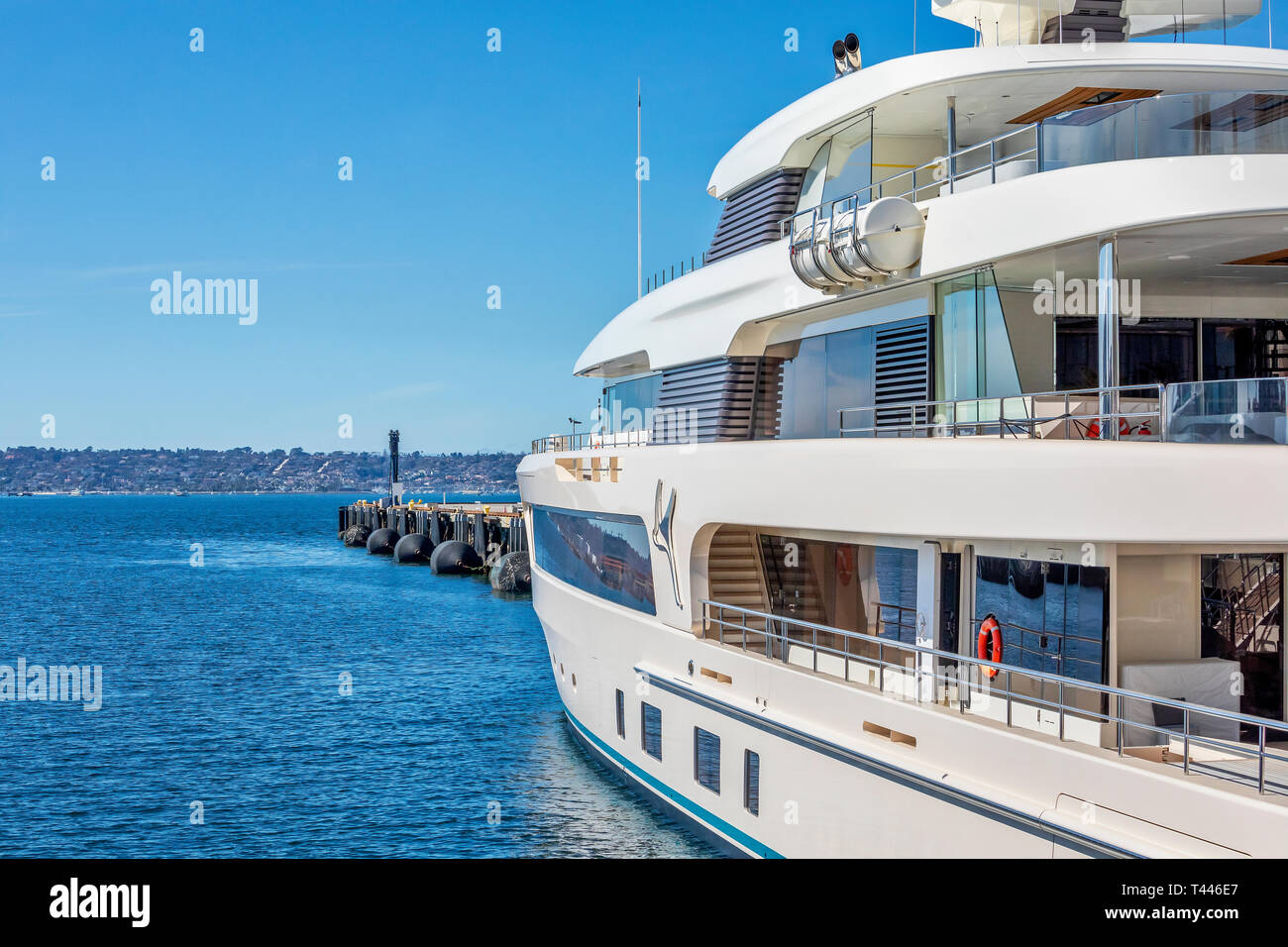 Luxury yacht docked at the San Diego bay, California Stock Photo