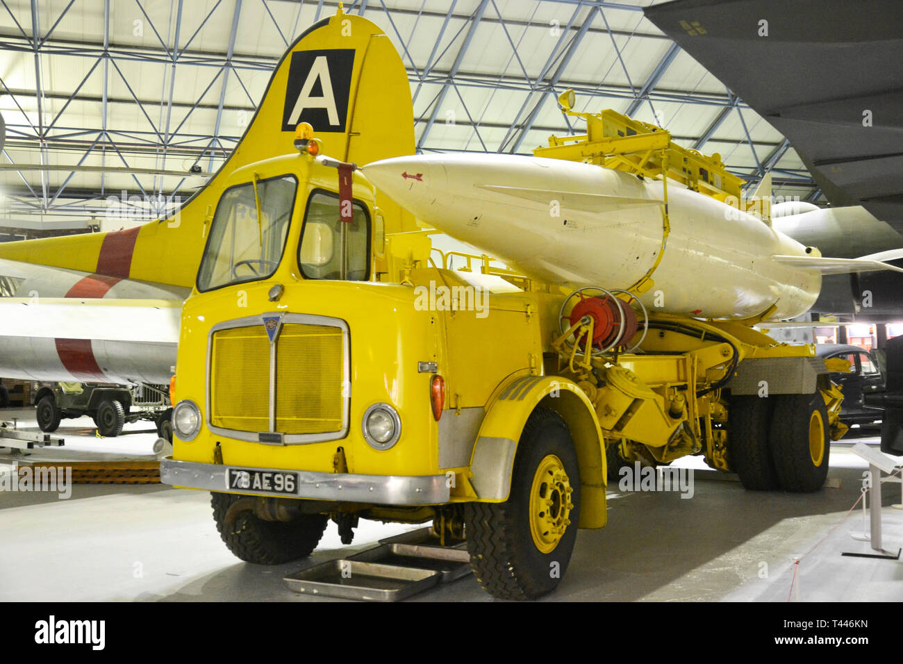 Hawker Sidley Blue Steel air-to-surface missile displayed on a mandator carrier, at the RAF Museum, London, UK Stock Photo