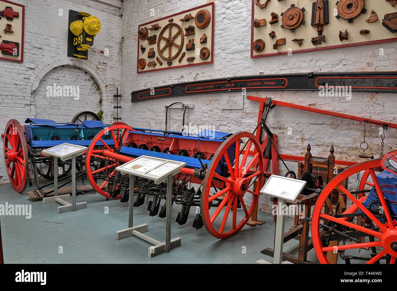 Agricultural machinery at the Long Shop Museum, Leiston, Suffolk, UK - they used to make machinery in the factory Stock Photo