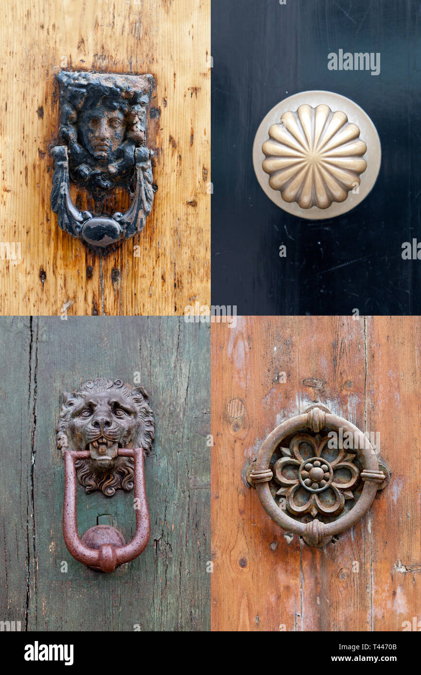 Ancient italian door knockers and handles collection Stock Photo Alamy