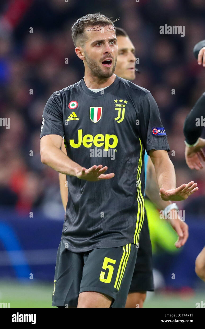 10th of april 2019 Amsterdam, The Netherlands Soccer Champions League Ajax v Juventus   Miralem Pjanic of Juventus Stock Photo