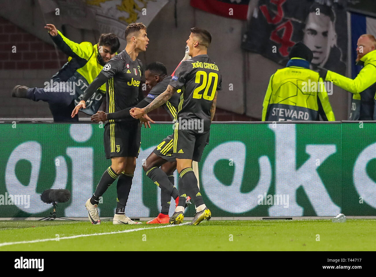 10th of april 2019 Amsterdam, The Netherlands Soccer Champions League Ajax v Juventus   Christiano Ronaldo of Juventus, Joao Cancelo of Juventus Stock Photo