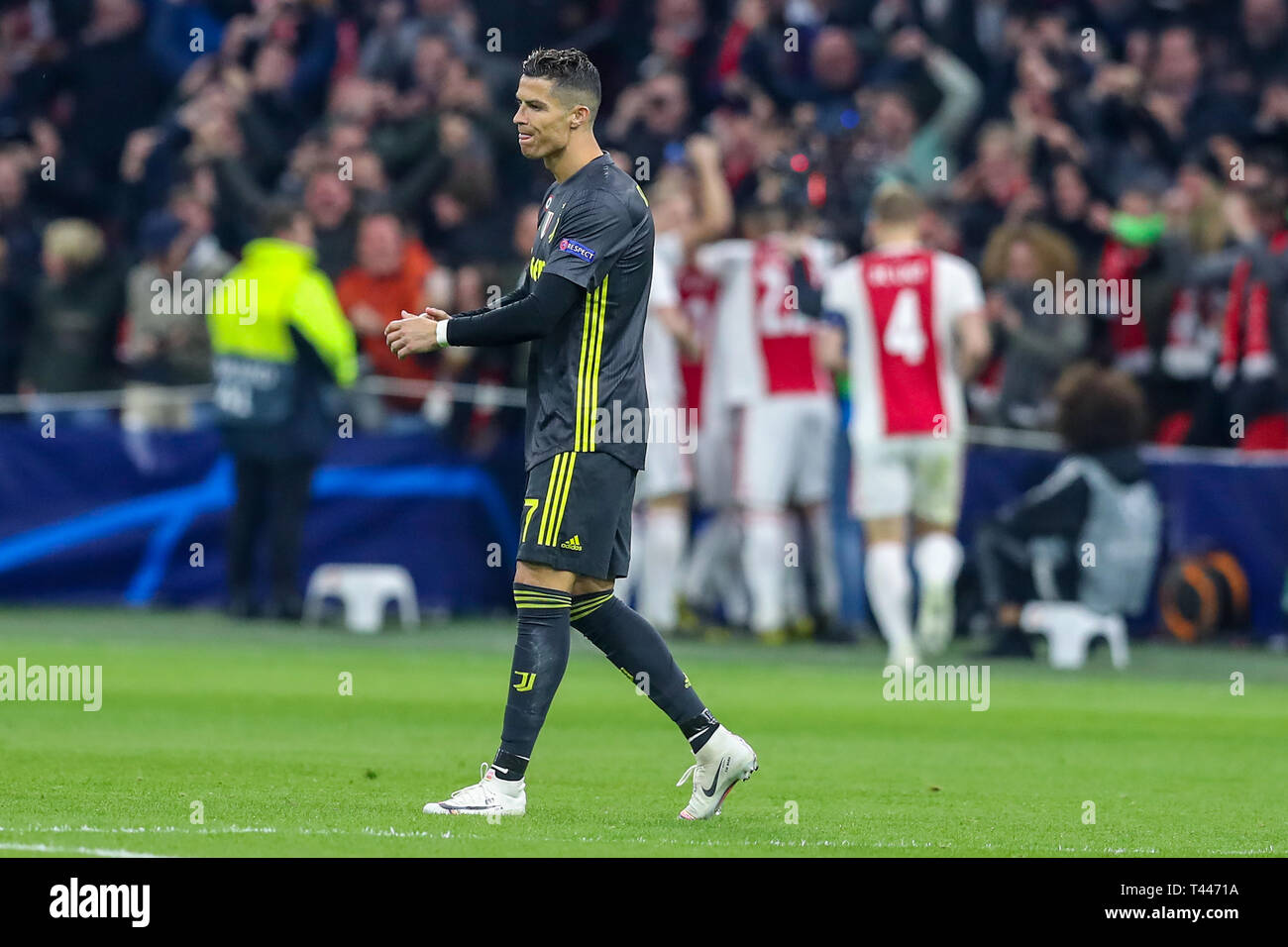 10th of april 2019 Amsterdam, The Netherlands Soccer Champions League Ajax v Juventus   dissapointed Christiano Ronaldo of Juventus after goal Ajax Stock Photo