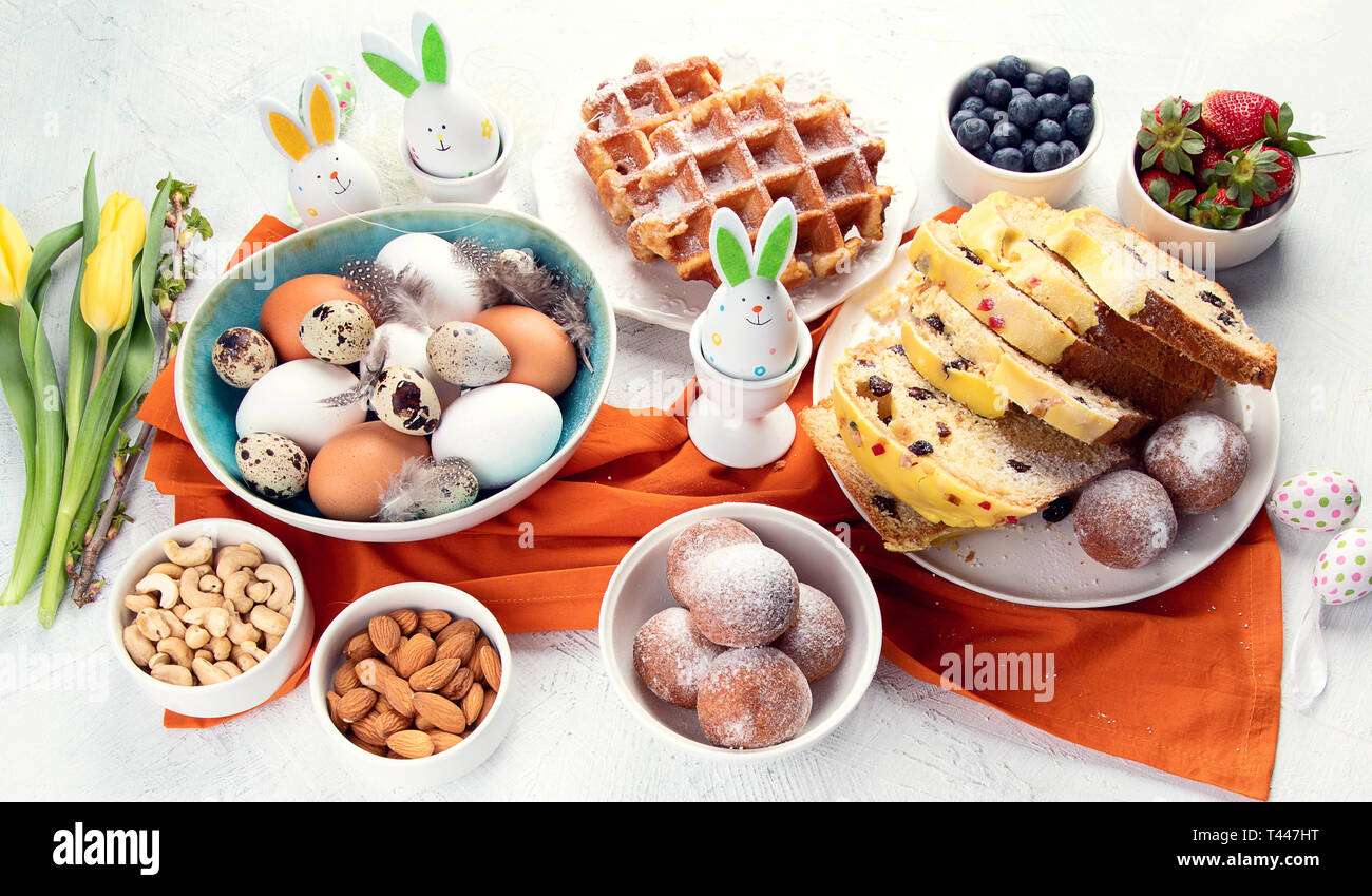 Festive Easter table setting. Stock Photo