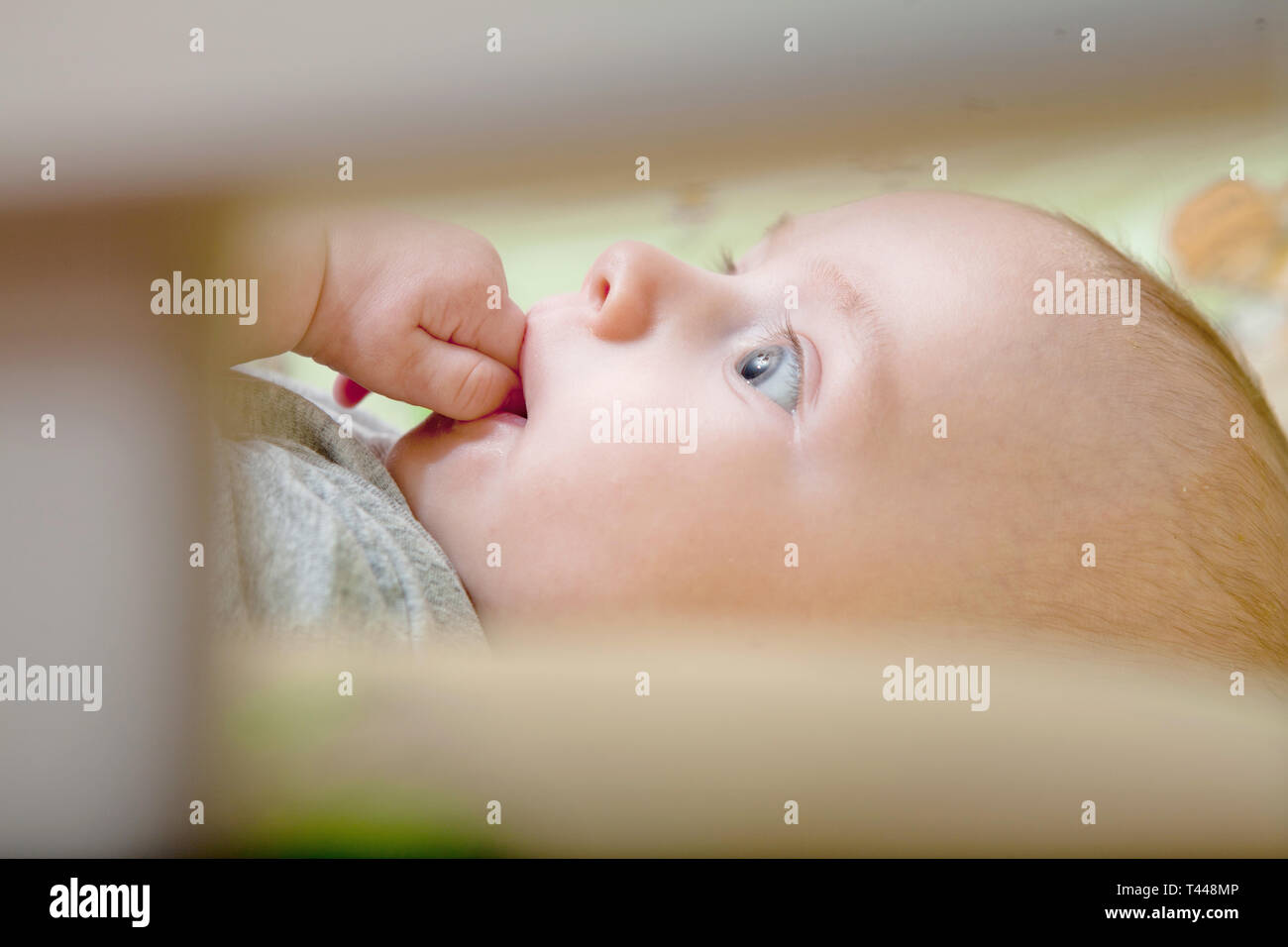 Baby's restful sleep. Newborn baby in a wooden crib. The baby sleeps in