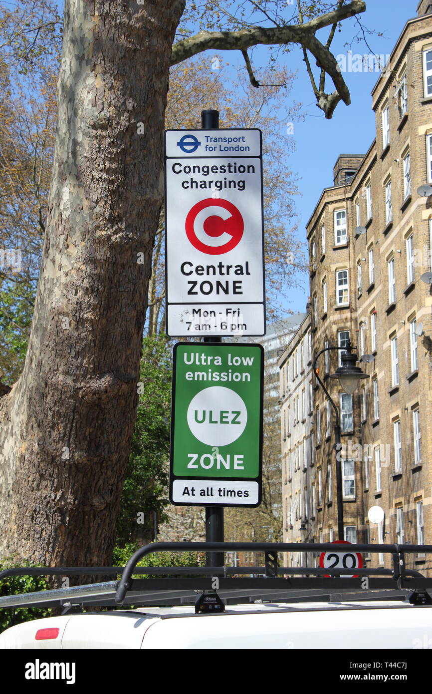 ULEZ London, UK - April 2019: ULEZ (Ultra Low Emission Zone) London ...