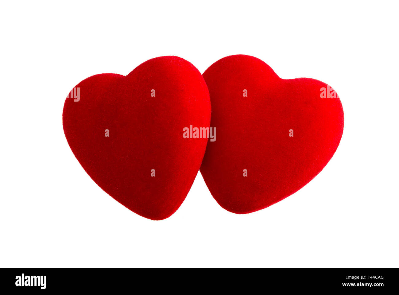 Two red velvet hearts isolated on white background with clipping path Stock Photo