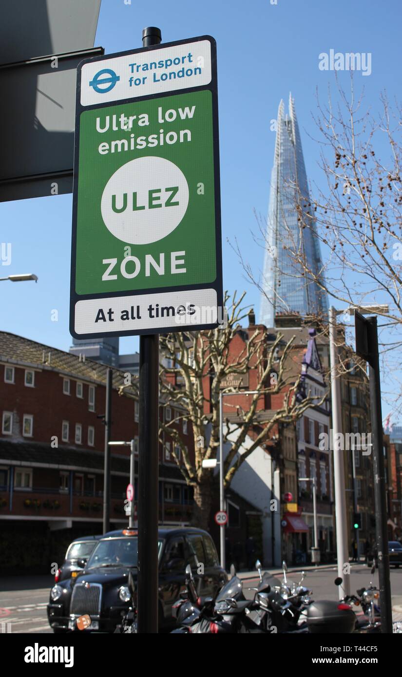 ULEZ London, UK - April 2019: ULEZ (Ultra low emission zone) London ...