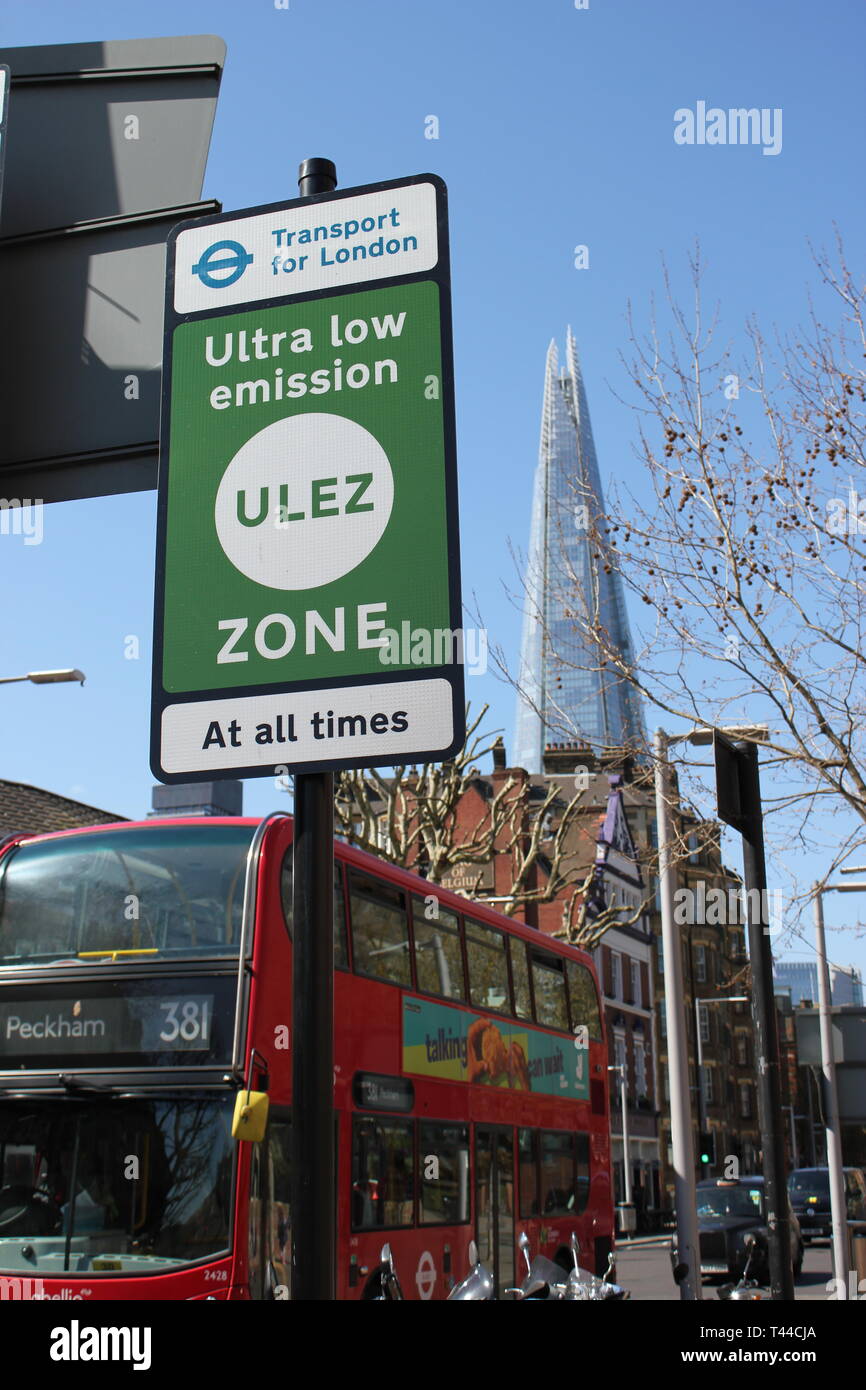 ULEZ London, UK - April 2019: ULEZ (Ultra low emission zone) London ...