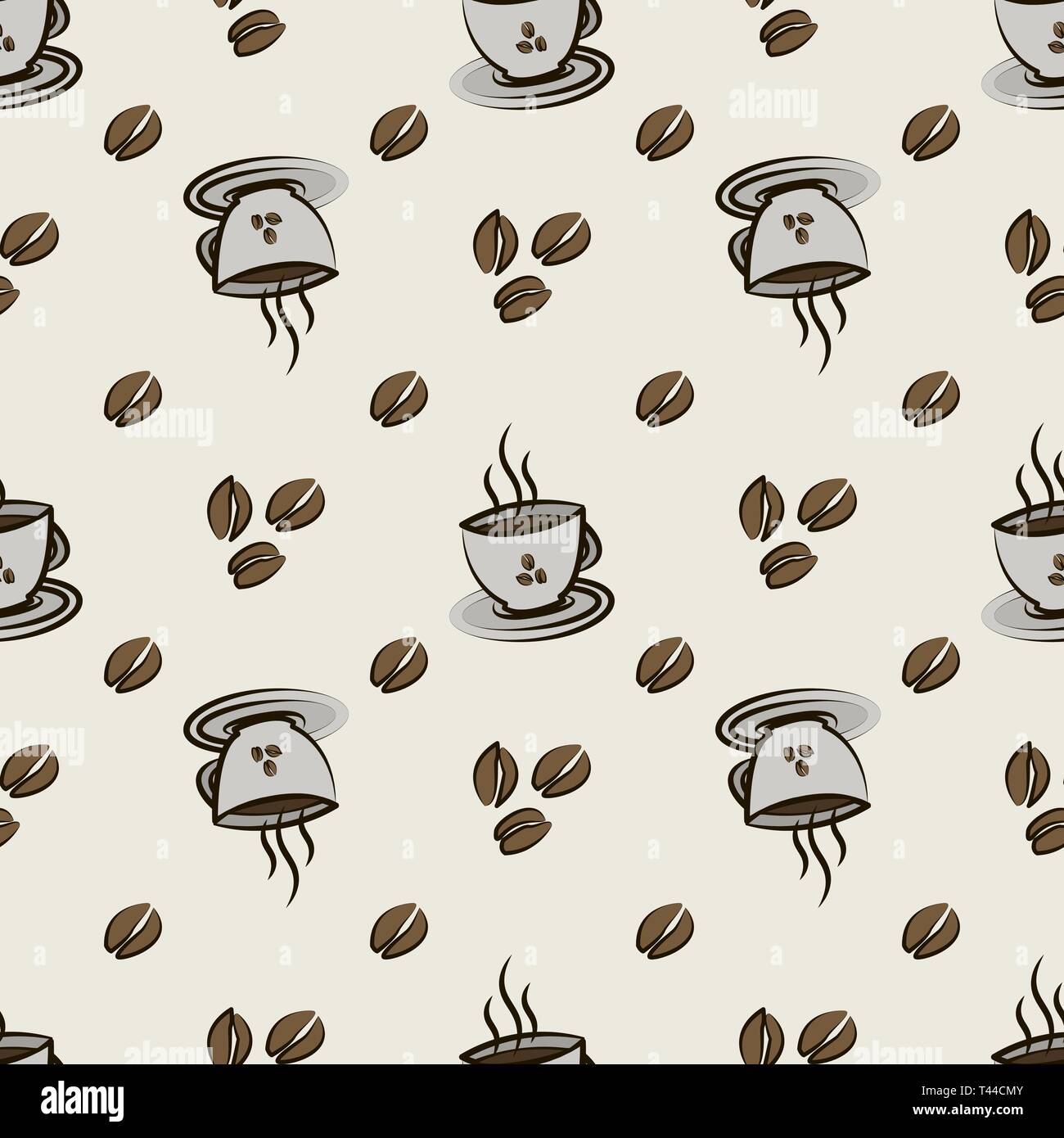 Seamless pattern with coffee beans and cups. Vector illustration.10 eps ...