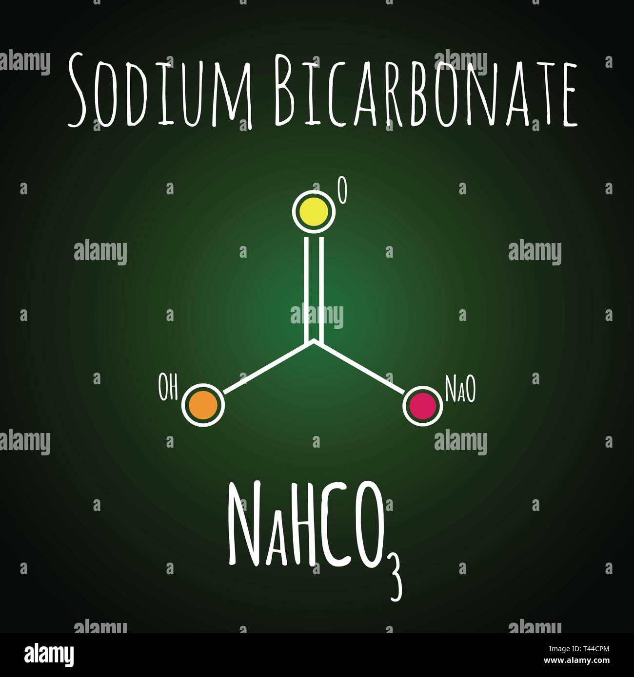Sodium bicarbonate or baking soda , chemical structure. Skeletal formula. Stock Vector