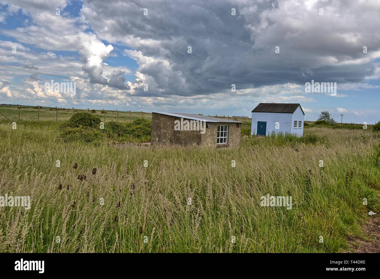 Former atomic bomb and radar testing site at Orford Ness, Orford, Suffolk, UK. Now a wetland landscape and nature reserve. HDR effect applied. Stock Photo