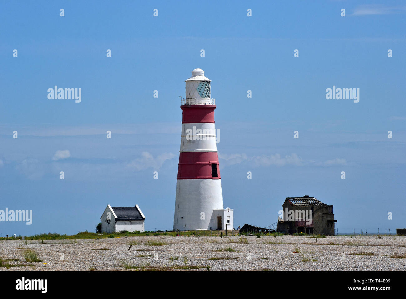 Orfordness Lighthouse at the former atomic bomb and radar testing site at Orford Ness, Orford, Suffolk, UK. Now a wetland landscape & nature reserve Stock Photo