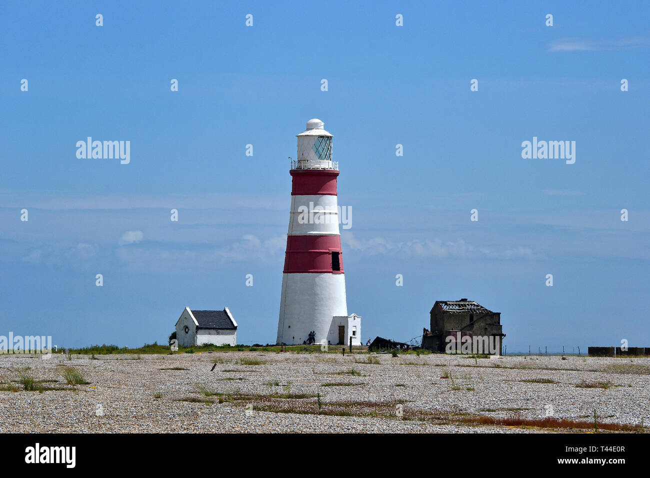 Orfordness Lighthouse at the former atomic bomb and radar testing site at Orford Ness, Orford, Suffolk, UK. Now a wetland landscape & nature reserve Stock Photo