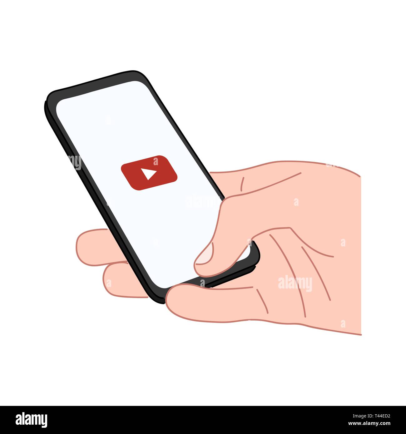 Hand holds a smartphone with a play video icon on screen Stock Vector ...