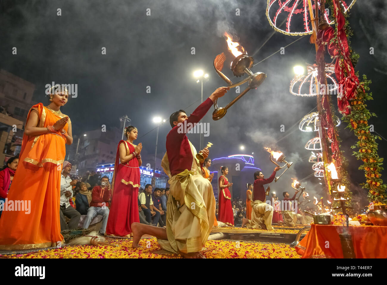 Varanasi Ganga aarti ritual ceremony performed by young Hindu priests ...