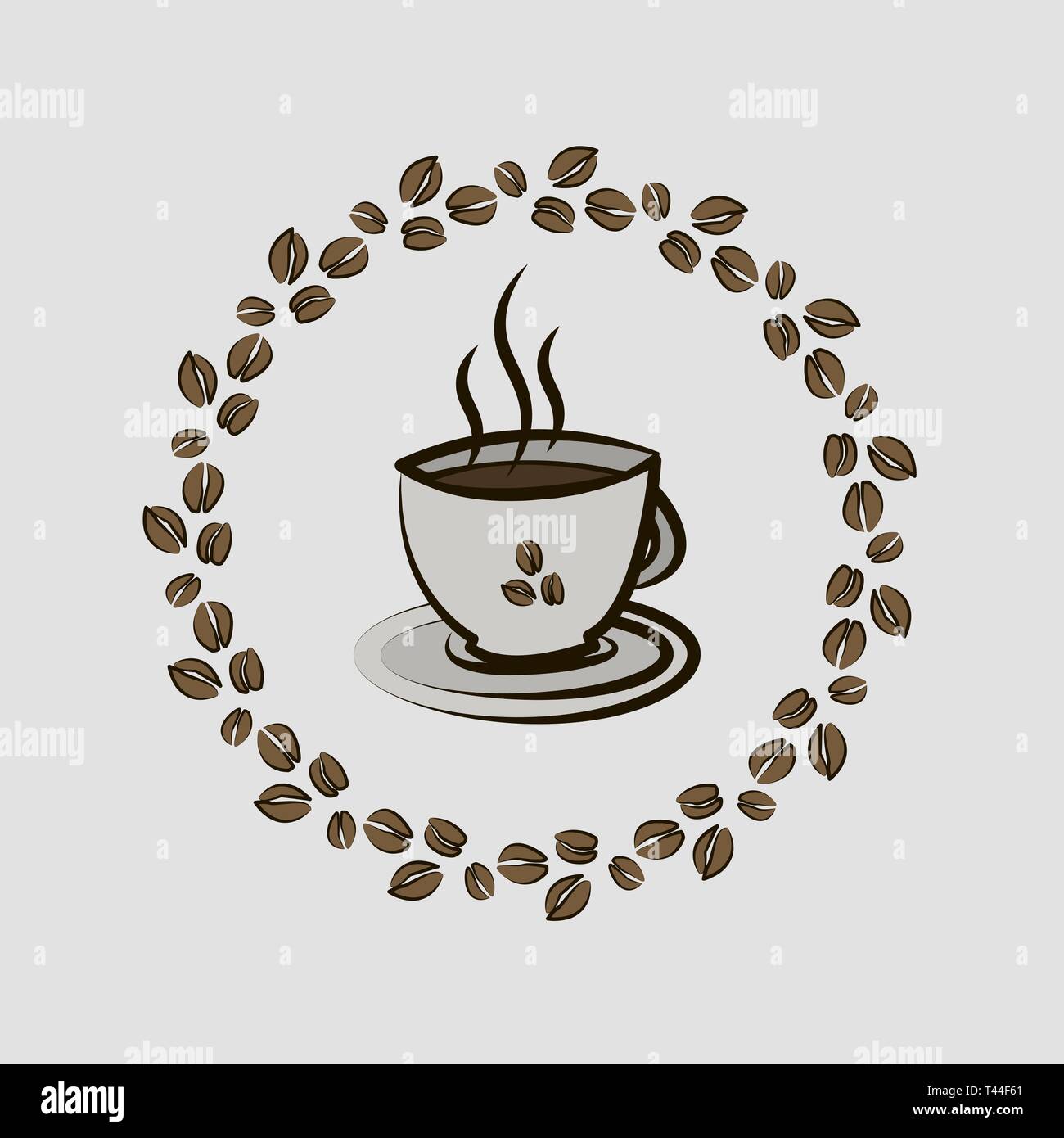 Cup of coffee in a frame of coffee beans 10 eps Stock Vector Image