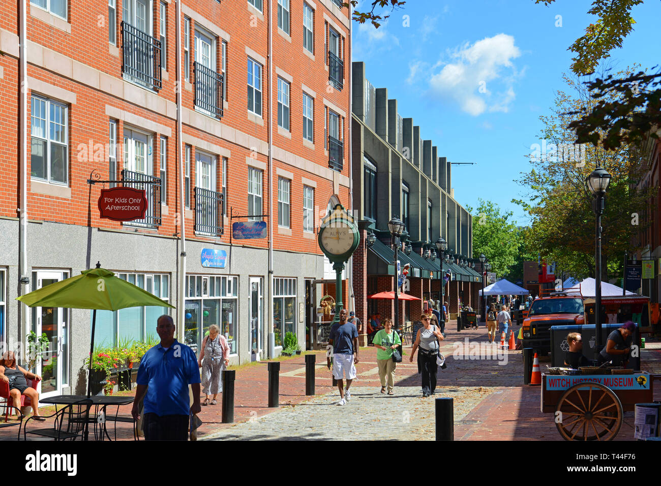 Historic Buildings on Essex Street in Historic downtown Salem, Massachusetts, USA Stock Photo