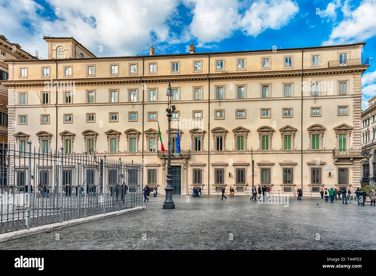 ROME - NOVEMBER 18: Facade of Palazzo Chigi, iconic building in central Rome, Italy, November 18, 2018. It is the official residence of the Prime Mini Stock Photo