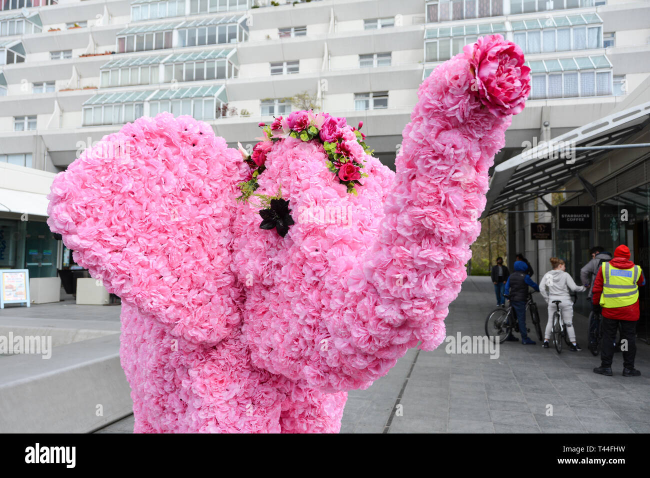 Gobollywood pink floral elephant in Brunswick Square shopping centre, London, UK Stock Photo