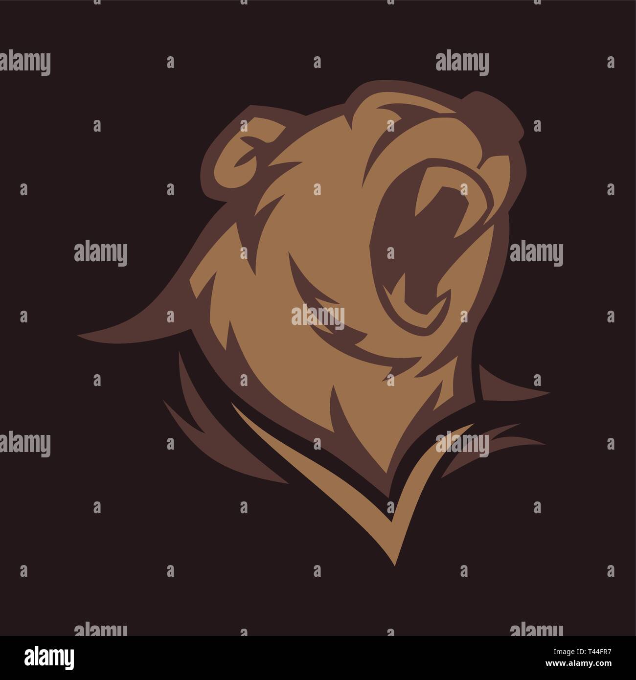 Angry bear head vector image. Grizzly with big teeth. Stock Vector