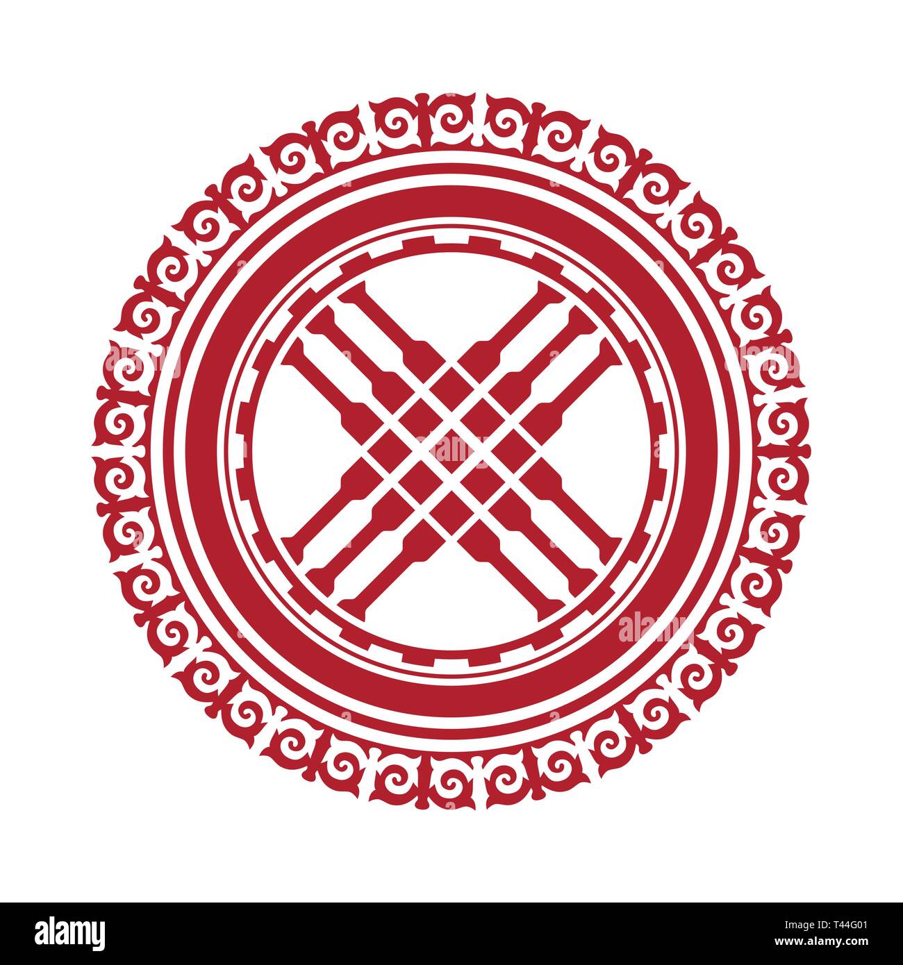 Shanyrak, tundyuk, toono - a constructive element crowning the dome of the yurt. Traditional ornament of Asian nomads: Mongols, Kazakhs, Kirghiz, Bash Stock Vector