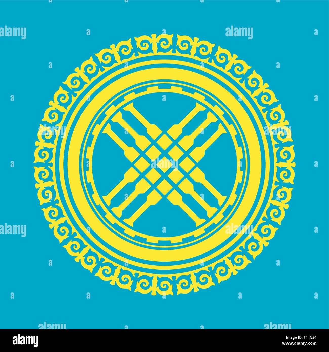 Shanyrak, tundyuk, toono - a constructive element crowning the dome of the yurt. Traditional ornament of Asian nomads: Mongols, Kazakhs, Kirghiz, Bash Stock Vector