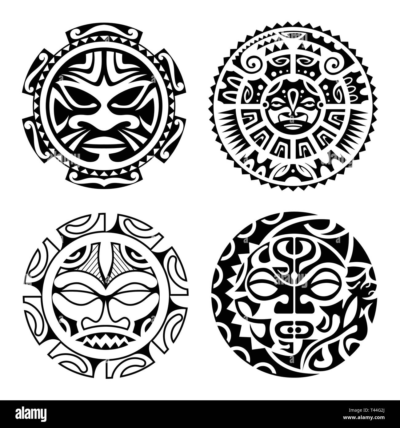 Set of polynesian tattoo styled masks. Vector illustration. Stock Vector