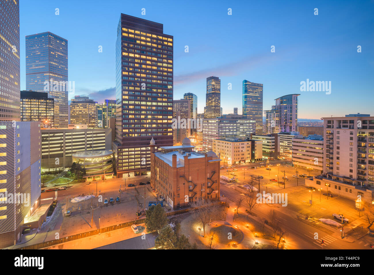 Denver, Colorado, USA downtown cityscape at twilight. Stock Photo