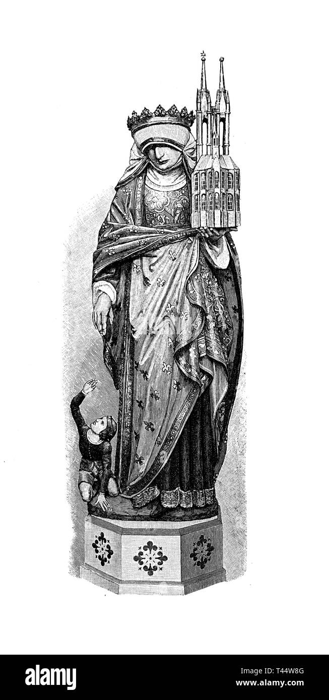 Cathedral of Magdeburg, Germany: wooden statue of saint Elisabeth First Patron Saint of the Teutonic Order. She was a princess of the Kingdom of Hungary and the Landgravine of Thuringia, XIII century Stock Photo