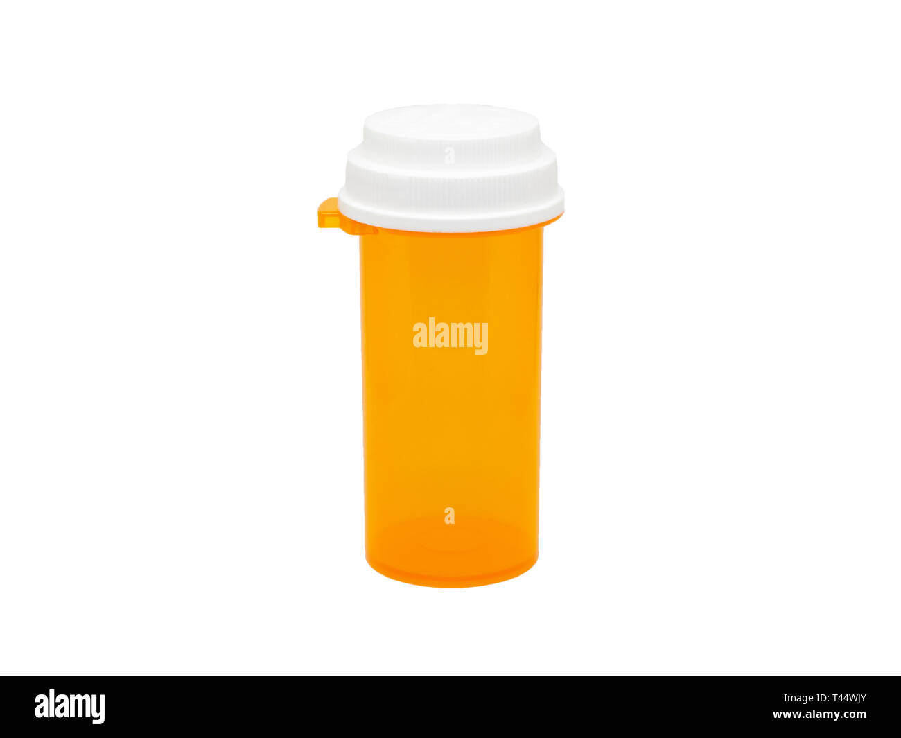 empty orange Medicine or pill bottle on isolated white background Stock Photo