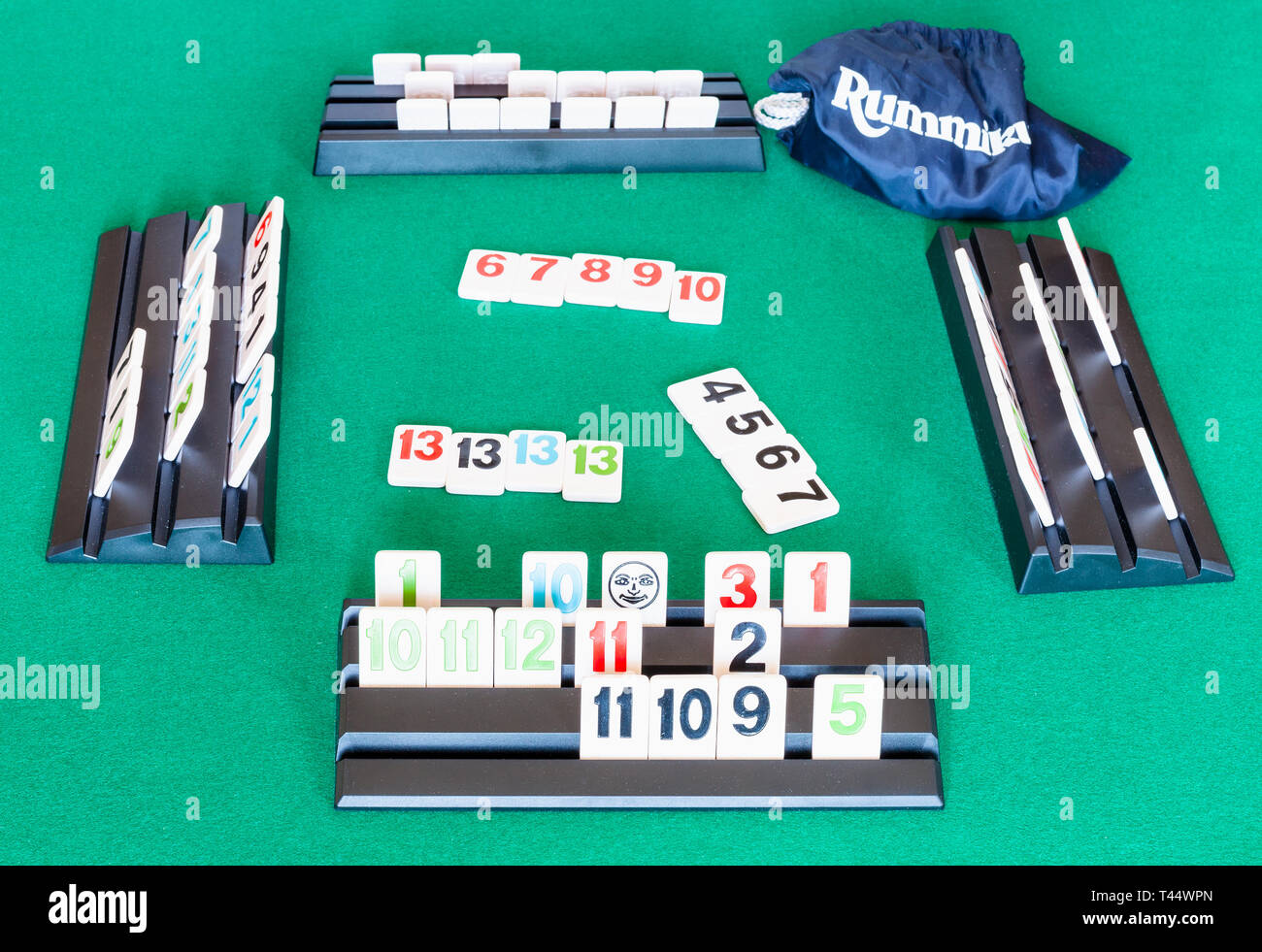 MOSCOW, RUSSIA - APRIL 3, 2019: playfield of Rummikub tile-based game ...