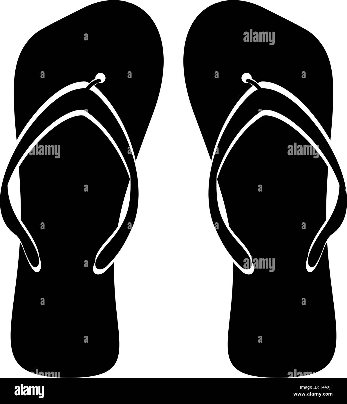 Beach flip flops black white flat isolated. Vector flip-flop monochrome,  footwear beach, slipper icon shape, black- white illustration Stock Vector  Image & Art - Alamy